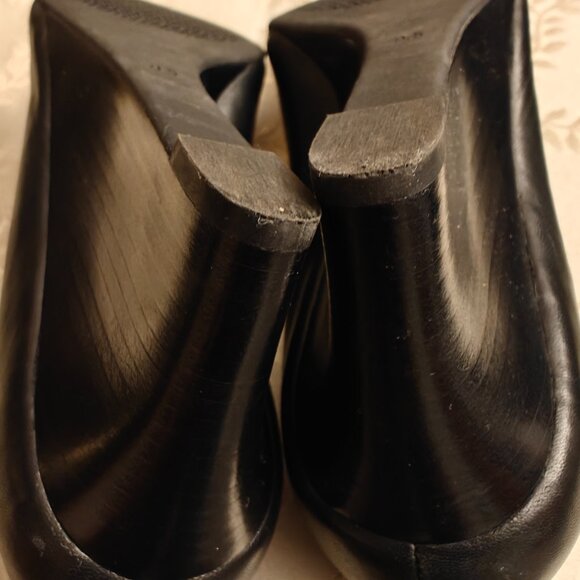 Tory Burch Benton Peep Toe Nappa Leather Black Wedge Heels Size 9.5 - Picture 7 of 7